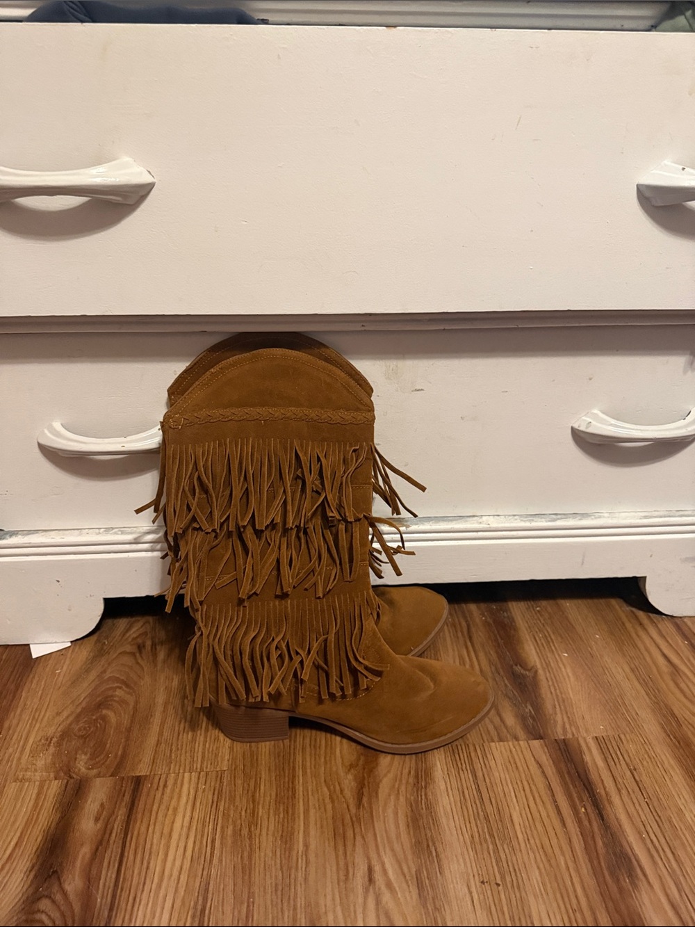 Qupid Fringe Suede Mid-Calf Boots - Tan
